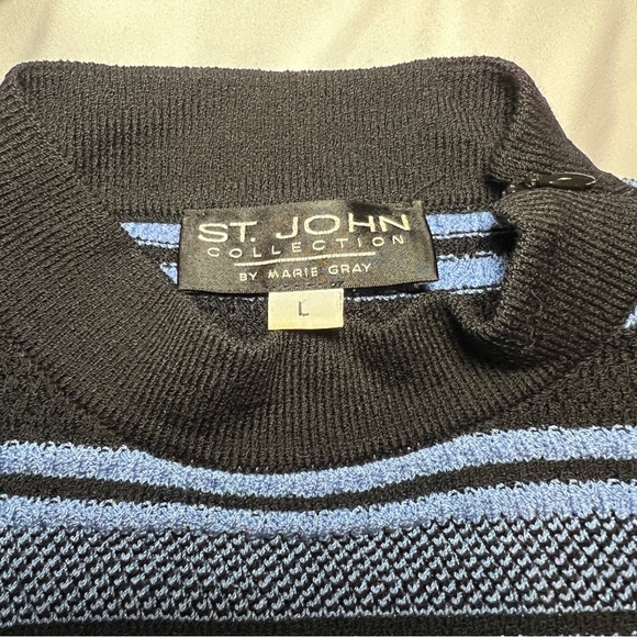 St. John Collection Black and blue striped pullover Size Large - Picture 3 of 7